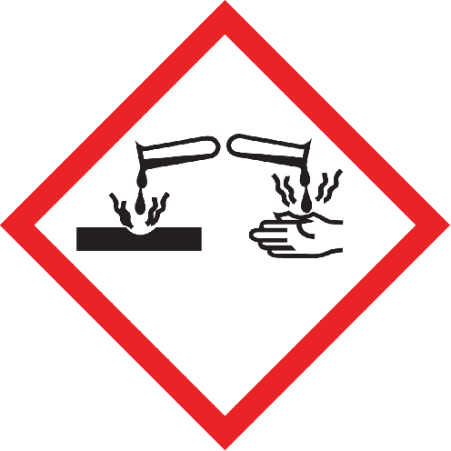 Ruitvorm sticker met pictogram "Bijtende Stoffen" - GHS 05