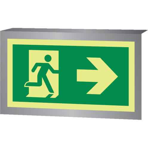 Haaks plafond bord fotoluminescerend nooduitgang links en rechts