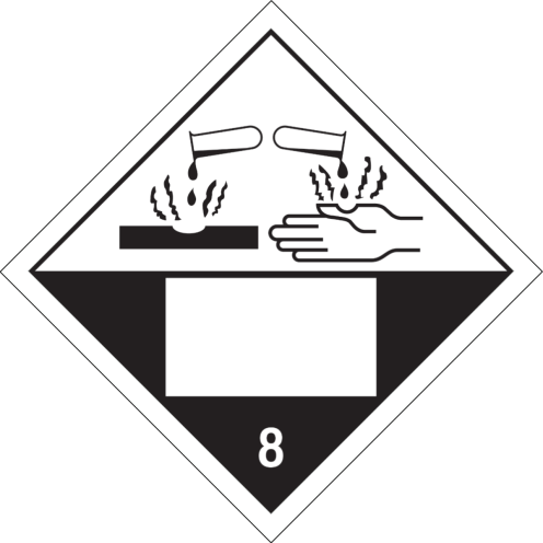 Gevaarsetiket Bijtende Stoffen 8 - sticker met un nummer - ADR, ADN, IMO, IMDG, RID en IATA