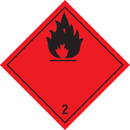 Gevaarsetiket brandbare gassen 2.1 - ADR, ADN, IMO, IMDG, RID en IATA