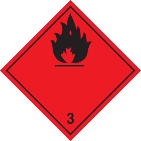 Gevaarsetiket Brandbare Vloeistoffen 3 - sticker - ADR, ADN, IMO, IMDG, RID en IATA