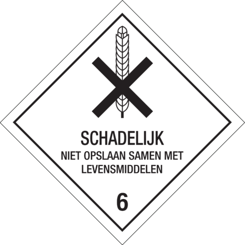 Gevaarsetiket Schadelijk niet opslaan met levensmiddelen - sticker - IMO 6