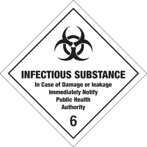 Gevaarsetiket Infectious Substance 6.2 - sticker - ADR, ADN, IMO, IMDG, RID en IATA