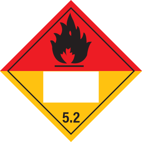Gevaarsetiket Organische Peroxiden 5.2 - sticker met un nummer - ADR, ADN, IMO, IMDG, RID en IATA