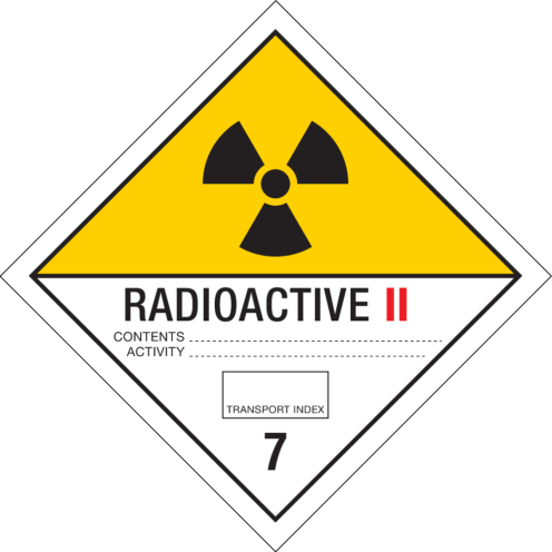 Gevaarsetiket Radioactieve Stoffen 7B - sticker - ADR, ADN, IMO, IMDG, RID en IATA