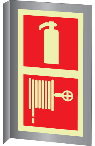 Aluminium haaks bord met fotoluminescerend brandblusser en brandhaspel pictogram
