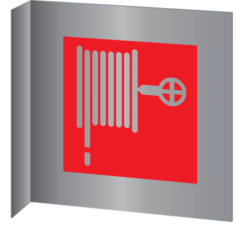 Aluminium haaks bord met brandhaspel pictogram
