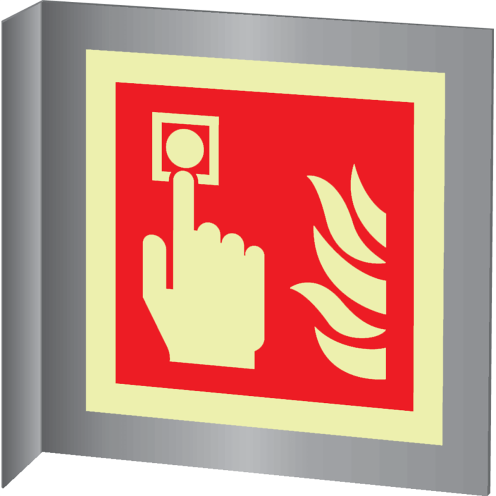 Aluminium haaks bord met fotoluminescerend brandmelder pictogram volgens ISO7010 - F005