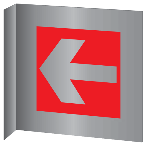 Aluminium haaks bord met rode pijl pictogram