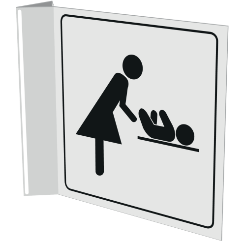 Wit haaks bord met pictogram voor aanduiden van een verschoningsruimte