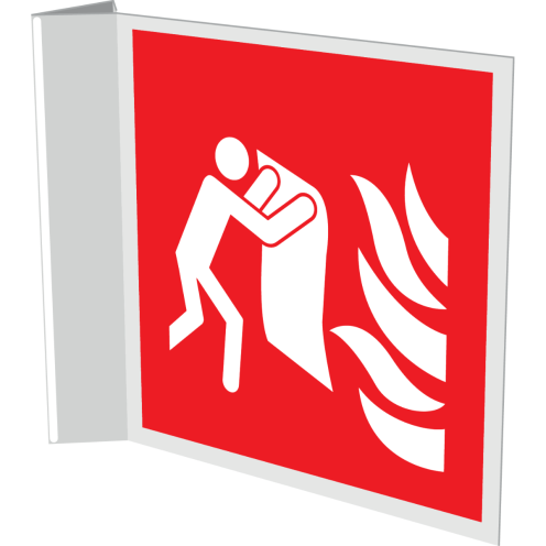 Haaks bord met pictogram van een blusdeken met vlam