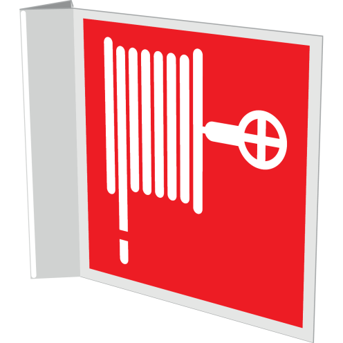 Haaks bord met pictogram van een brandslanghaspel