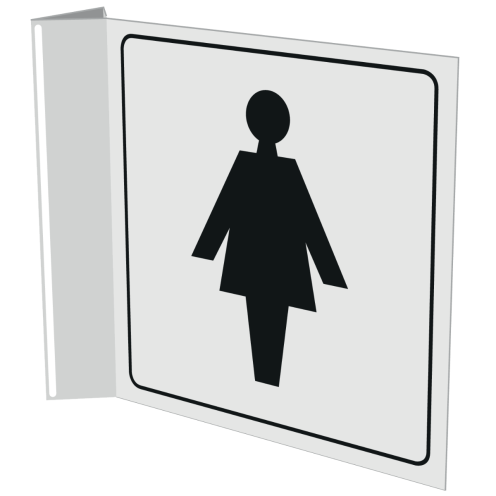 Haaks bord met pictogram voor aanduiding ruimte dames
