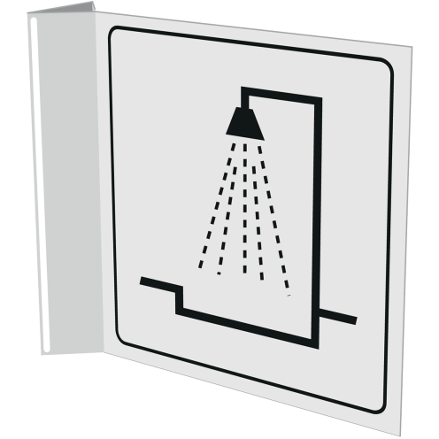 Wit haaks bordje met pictogram voor aanduiden ruimte met douche