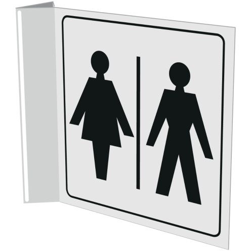 Haaks bord met pictogram voor aanduiding ruimte voor dames en heren