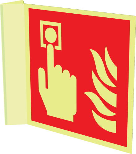 Fotoluminescerend haaks bord met pictogram van een handbrandmelder ISO 7010