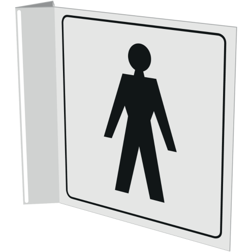 Haaks bordje met pictogram voor aanduiden ruimte voor heren