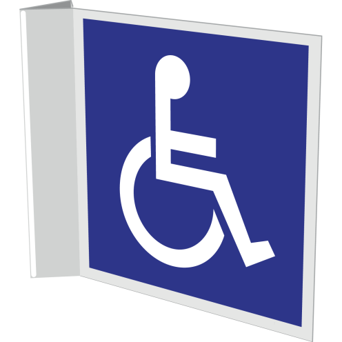 Haaks bord met pictogram mindervalide voor aanduiding toilet of kleedruimte