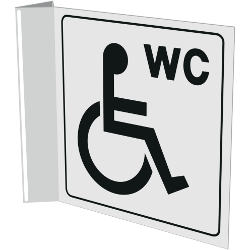 Haaks bord met pictogram van mindervalide voor ruimte met wc