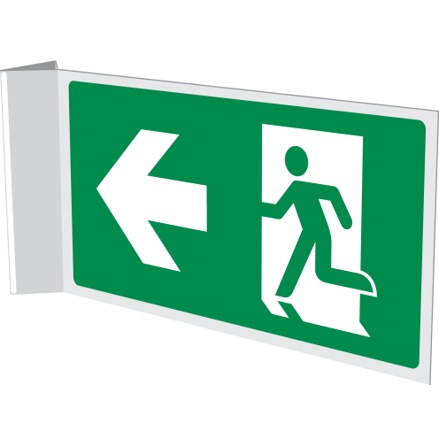 Dubbelzijdig haaks bord met pictogram nooduitgang links / rechts naar muur ISO 7010