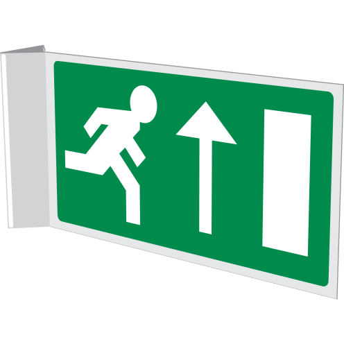 Dubbelzijdig haaks bord met pictogram nooduitgang rechtdoor