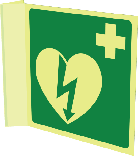 Fotoluminescerend haaks bord met pictogram AED - ILCOR