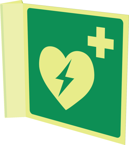 Fotoluminescerend haaks bord met pictogram AED - ISO 7010