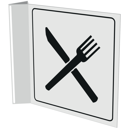 Haaks wit bord met pictogram aanduiden horecagelegenheid