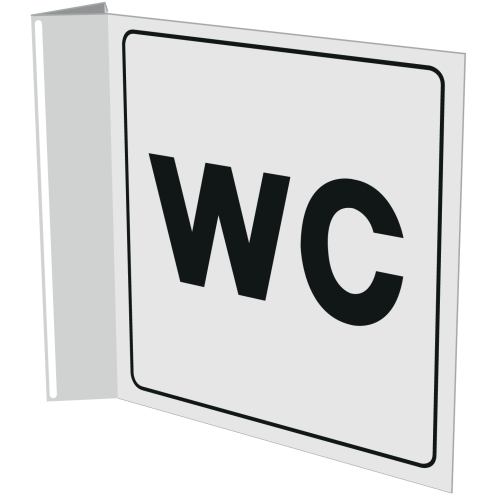 Haaks bord met pictogram voor aanduiden ruimte met toilet