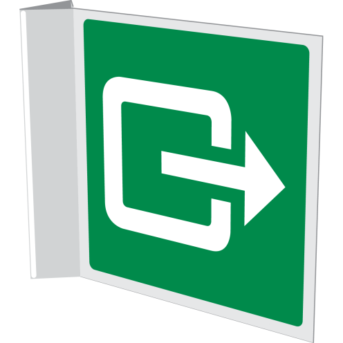 Dubbelzijdig haaks bord met pictogram uitgang links / rechts van muur af