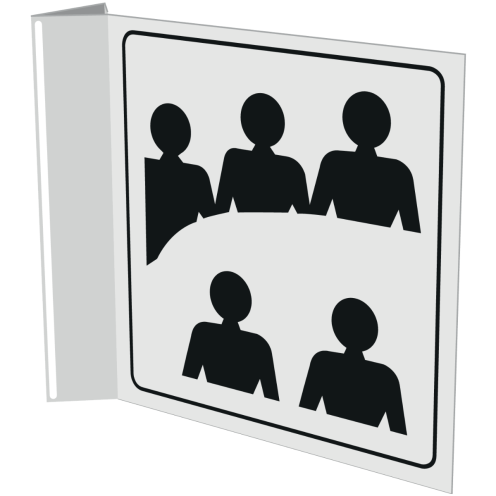 Haaks wit bord met pictogram voor aanduiden vergaderruimte