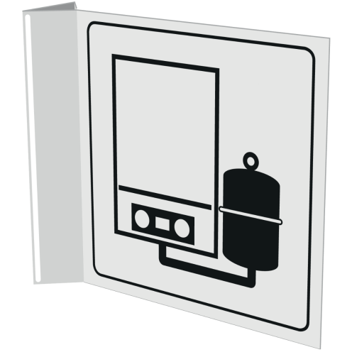 Wit bord met pictogram voor aanduiden verwarmingsruimte