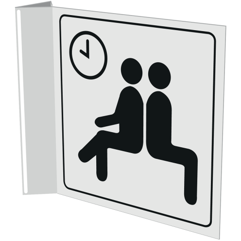 Wit haaks bord met pictogram om een wachtruimte aan te duiden