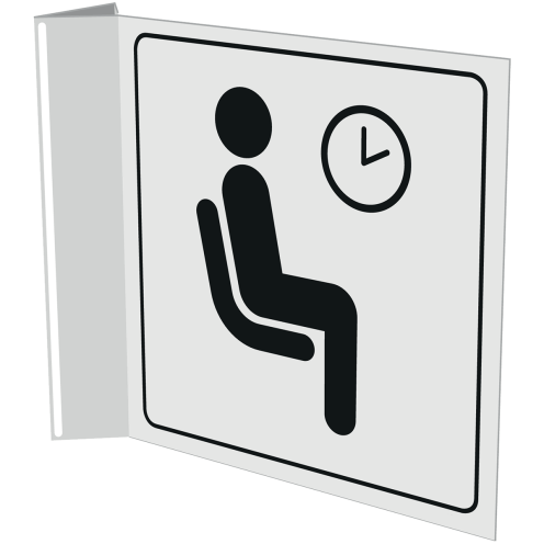 Wit haaks bordje met pictogram voor het aanduiden van een wachtruimte