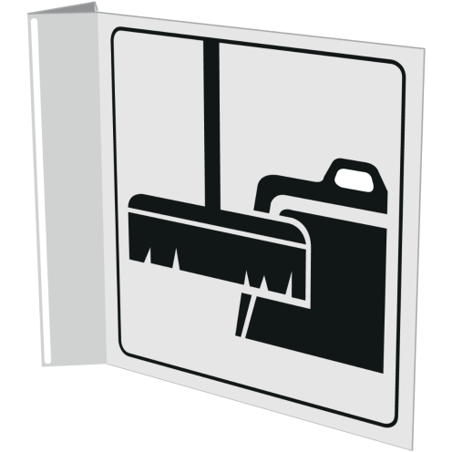 Haaks wit bord met pictogram voor aanduiden van een werkkast