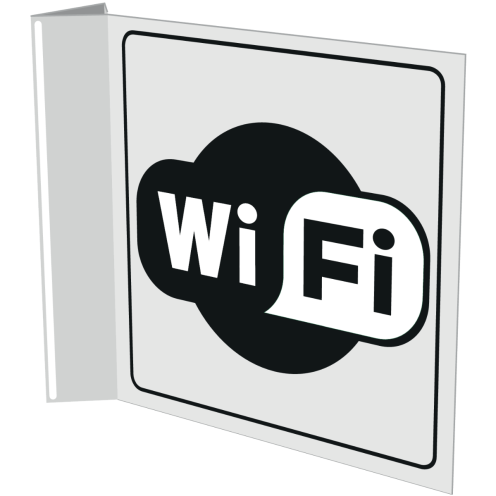 Haaks wit bord met pictogram voor het aanduiden van een ruimte met wifi