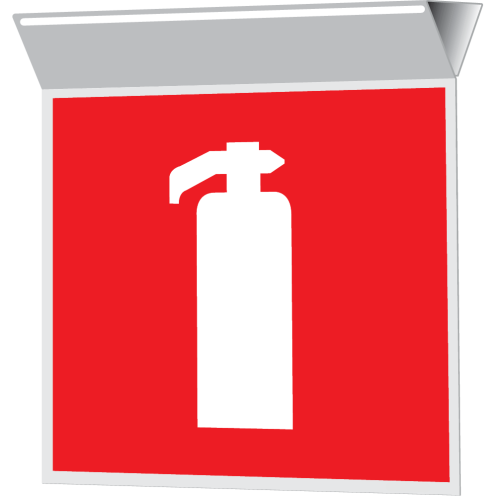 Haaks hangend bord met pictogram van een brandblusser