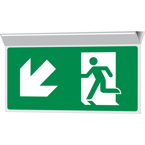 Bord Nooduitgang links naar beneden haaks plafond