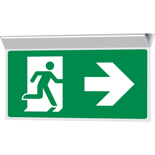 Dubbelzijdig haaks hangend bord met pictogram nooduitgang links / rechts ISO 7010