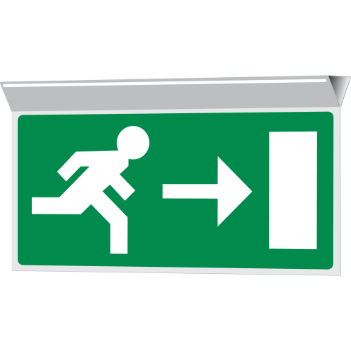 Dubbelzijdig haaks bord met pictogram nooduitgang links / rechts