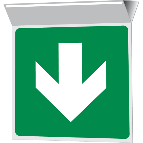 Dubbelzijdig haaks bord plafondbevestiging met pictogram pijl