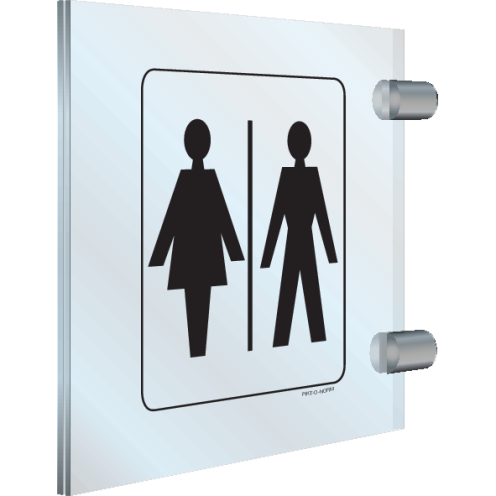 Dubbelzijdig haaks plexiglas bord met pictogram voor aanduiden ruimte voor dames en heren