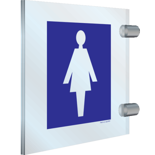Haaks plexiglas bordje met pictogram voor aanduiding ruimte voor dames