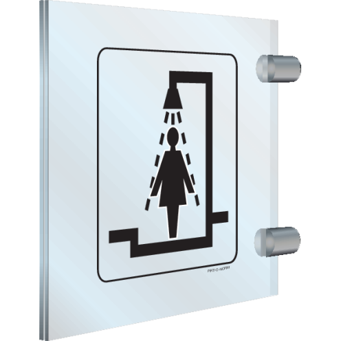 Dubbelzijdig plexiglas haaks bord met pictogram douche geschikt voor dames