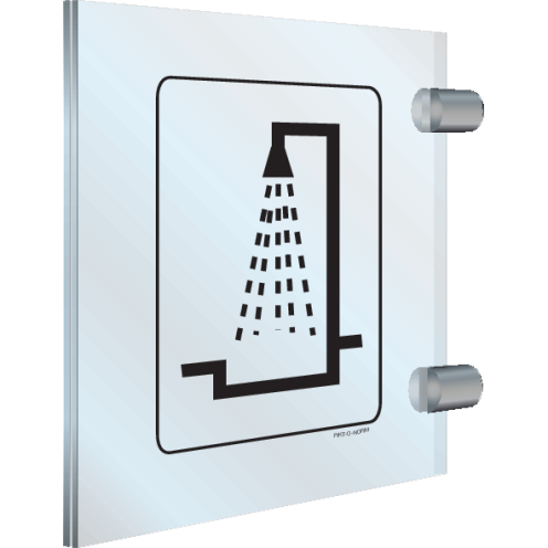 Dubbelzijdig Plexiglas haaks bord met pictogram voor het aanduiden van een douche