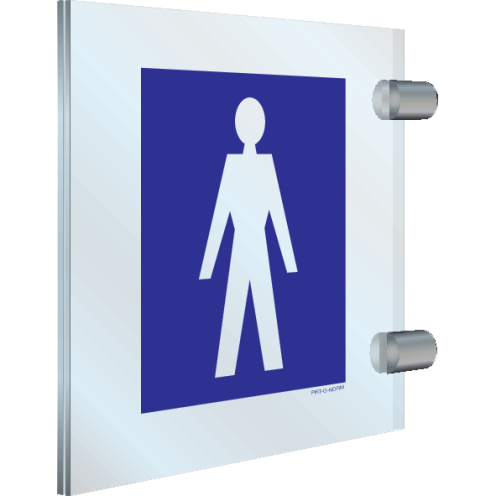 Blauw dubbelzijdig plexiglas haaks bord voor ruimte aanduiding geschikt voor heren