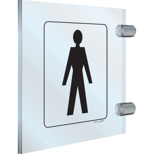 Dubbelzijdig plexiglas haaks bord met pictogram voor aanduiding ruimte voor heren
