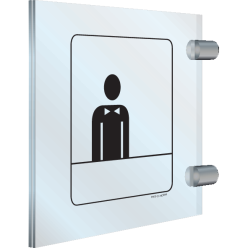 Dubbelzijdig plexiglas haaks bord met pictogram voor het aanduiden van de receptie
