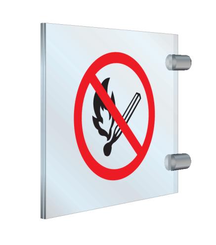 Plexiglas haaks bord met pictogram Roken en open vuur verboden ISO7010 - P003