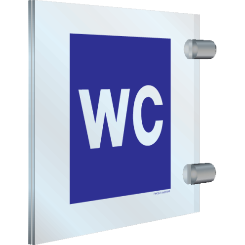 Dubbelzijdig haaks blauw plexiglas bord voor het aanduiden van een toilet